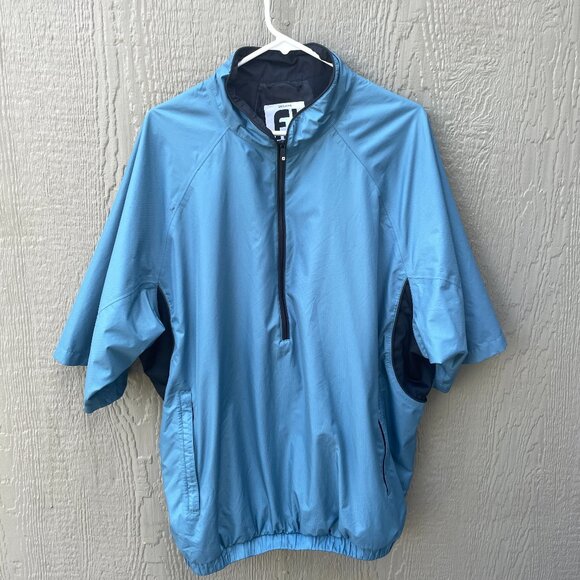 FJ Foot Joy Dryjoys Windbreaker Jacket Mens XL Short Sleeve Blue 1/2 Zip Golf - Picture 1 of 9